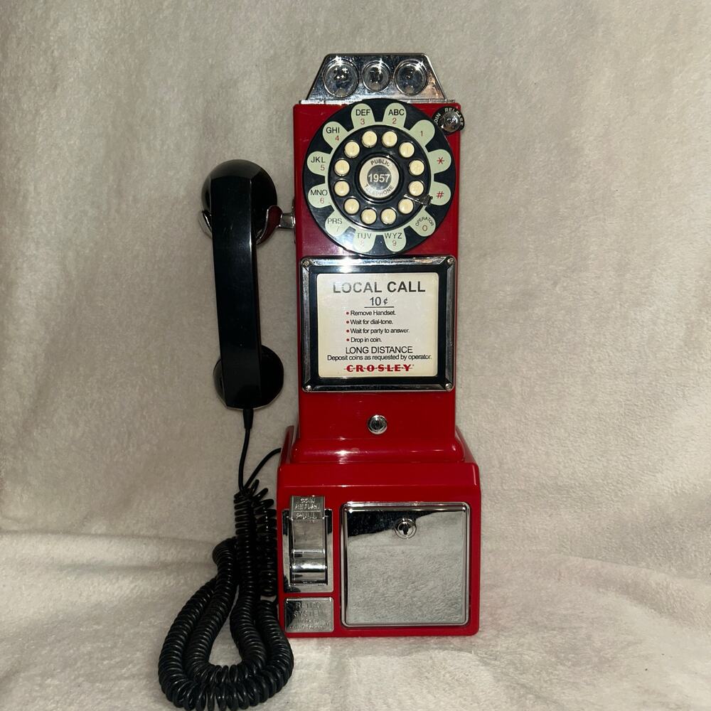 Crosley Red 1957 Retro Pay Phone Replica With Coin Bank